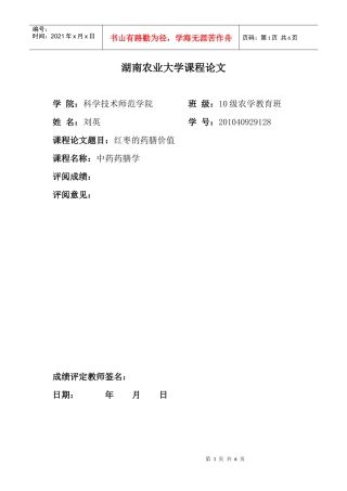 中药药膳学课程论文