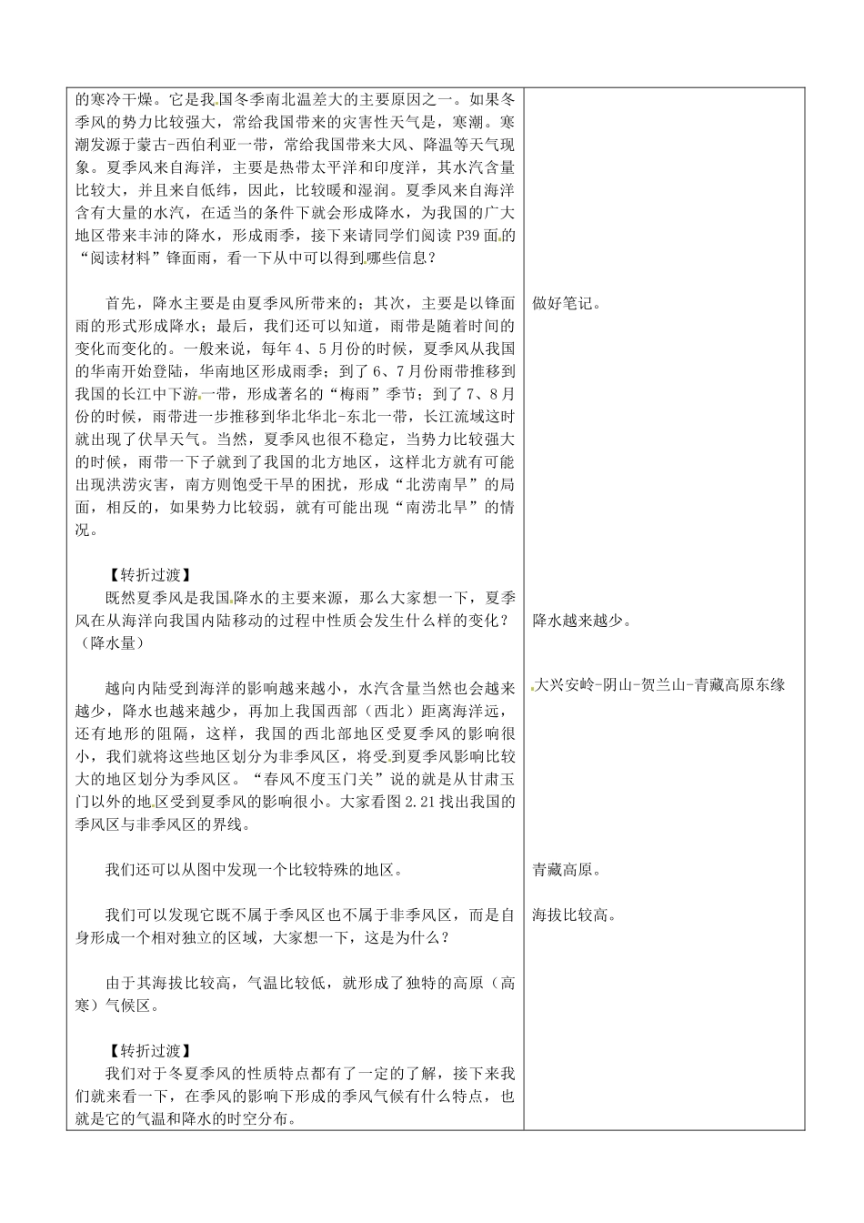 山东省临沂市郯城县八年级地理《气候多样 季风显著》教案一 新人教版_第2页
