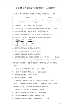 备战2020年高考生物考点突破专题09基因在染色体上和伴性遗传、人类遗传病(原卷版)