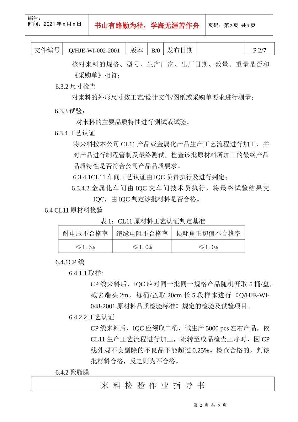 东莞华佳电子有限公司来料检验作业指导书_第2页
