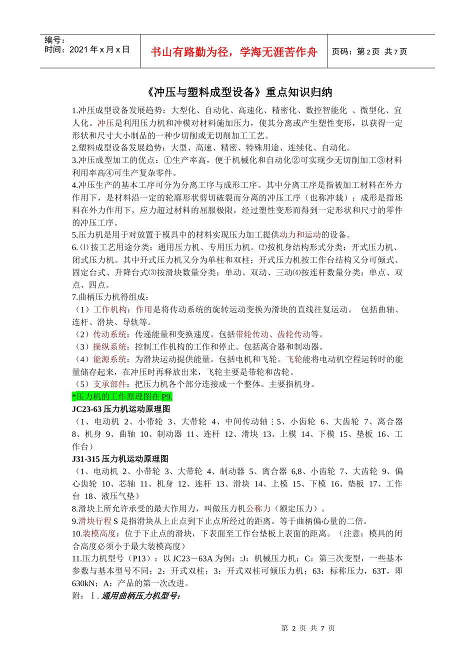 《冲压与塑料成型设备》重点知识_第2页