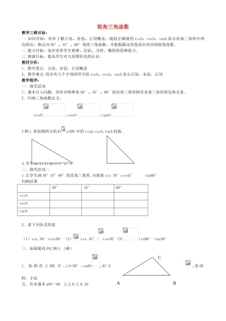 辽宁省瓦房店市第八初级中学九年级数学下册《28.1 锐角三角函数》教学设计2 新人教版
