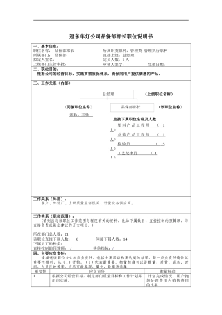 冠东车灯公司品保部部长职位说明书