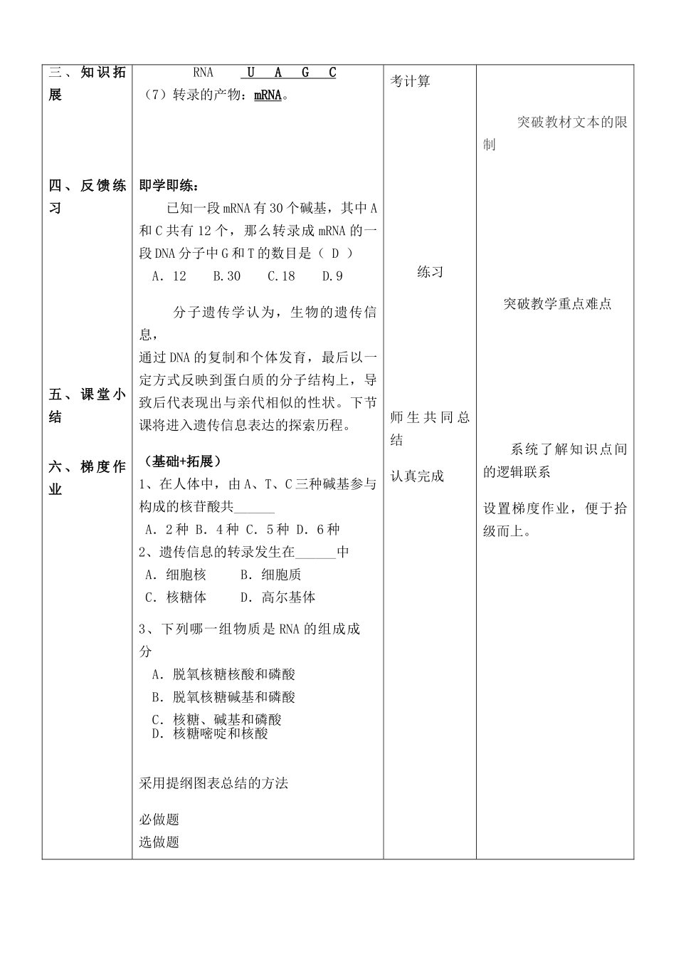 高中生物 基因指导蛋白质的的合成说课稿 新人教版必修2_第3页