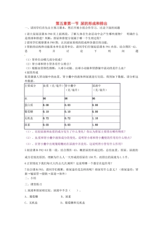 七年级生物下册 5.1《尿的形成和排出》教案二 新人教版