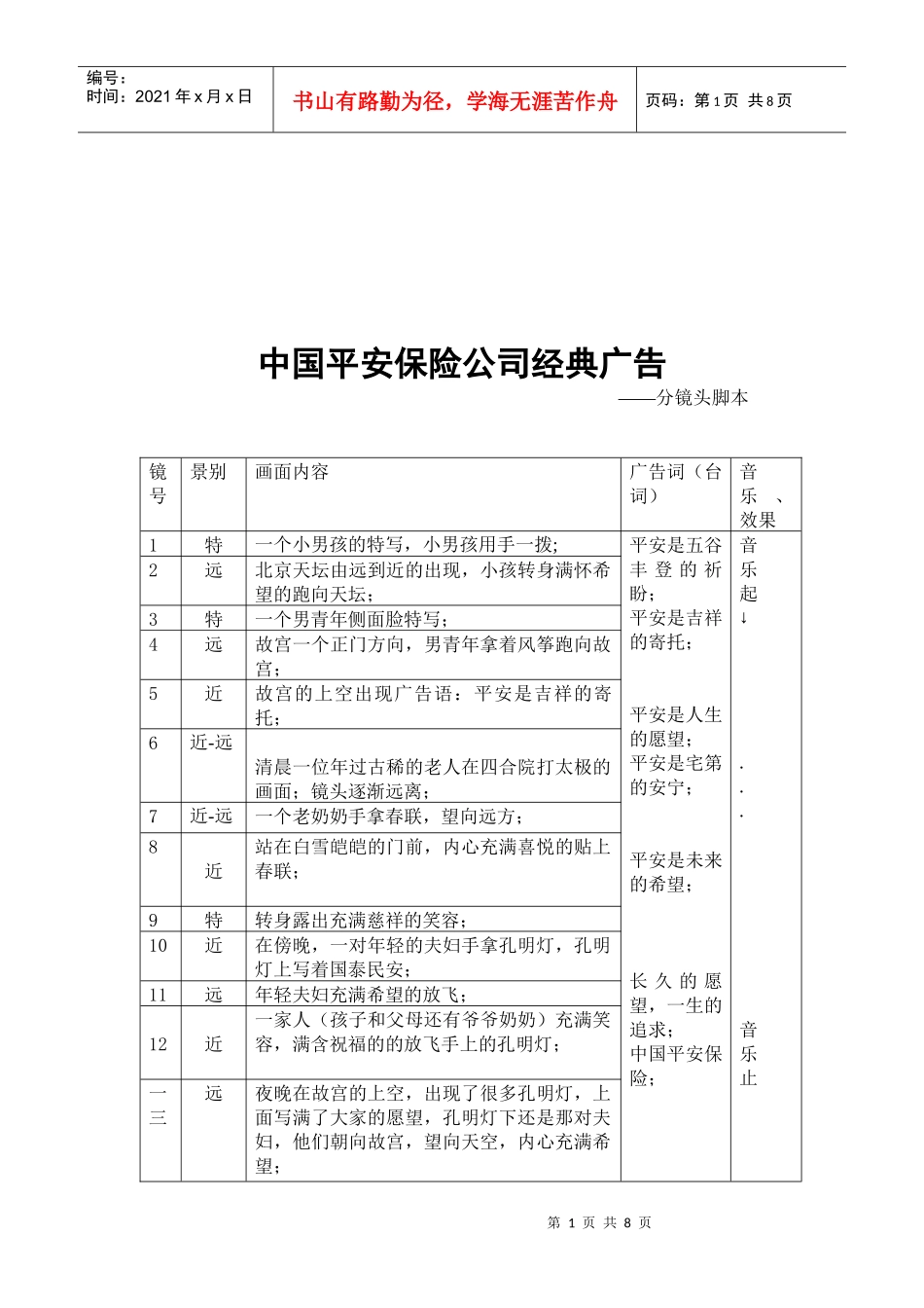 中国平安保险公司经典广告汇总_第1页