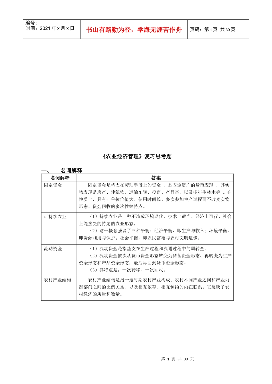 农业经济管理基础知识考试题_第1页