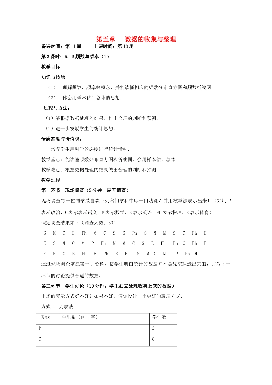 辽宁省丹东市八年级数学下册《频数与频率（1）》教案 北师大版_第1页