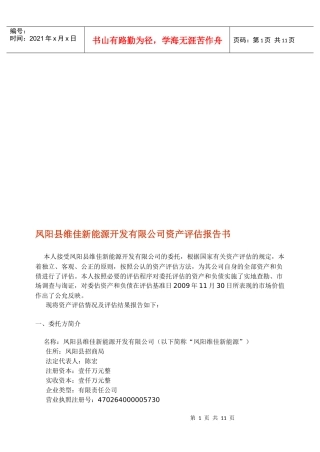 凤阳县某新能源开发公司资产评估报告书