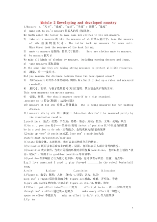 高中英语 Module 2 Developing and developed country教案 外研版