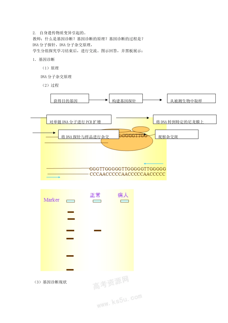 高中生物：3.1.1《基因诊断和基因治疗》教案（1）中图版选修2_第2页
