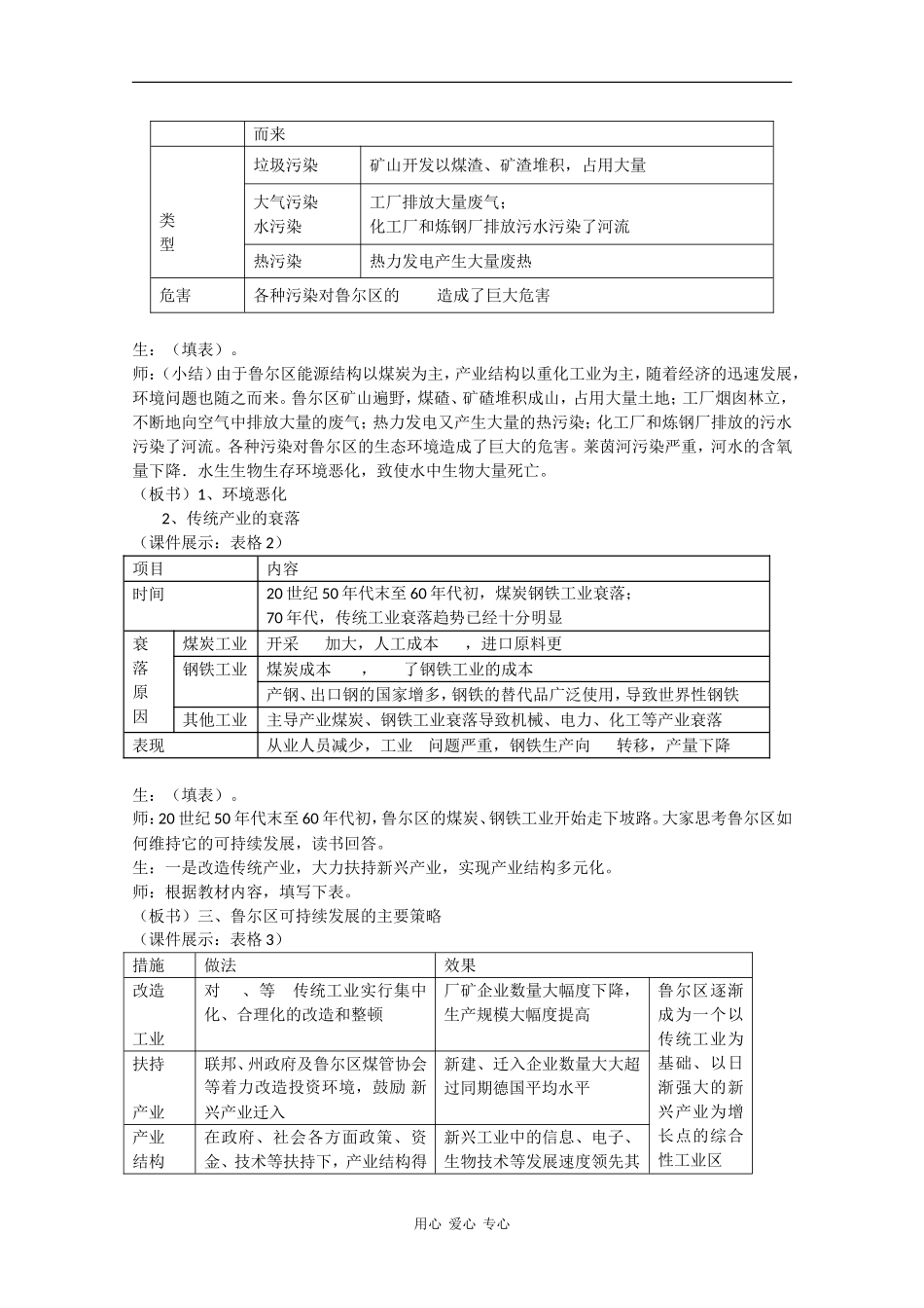 高中地理3.2《资源开发与区域可持续发展—以德国鲁尔区为例》教案（鲁教版必修3）_第3页