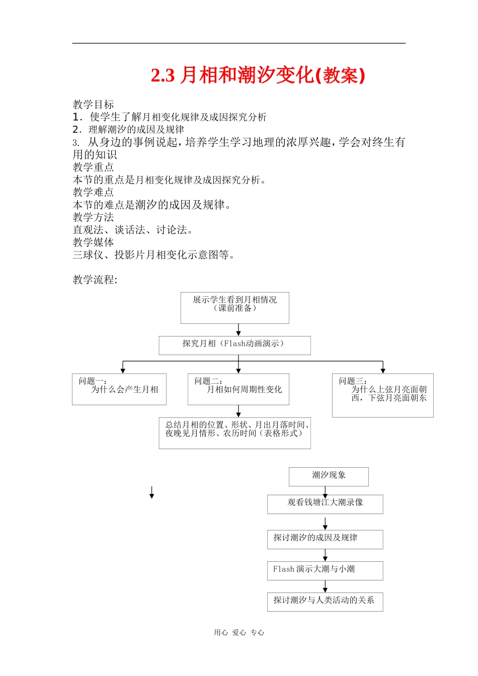 高中地理：月相和潮汐变化 教案 新人教版选修1_第1页