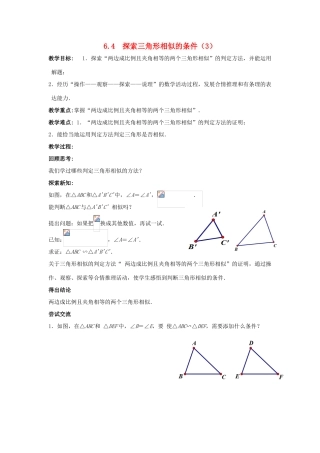 九年级数学下册 第6章 图形的相似 6.4 探索三角形相似的条件（3）教案 （新版）苏科版-（新版）苏科版初中九年级下册数学教案