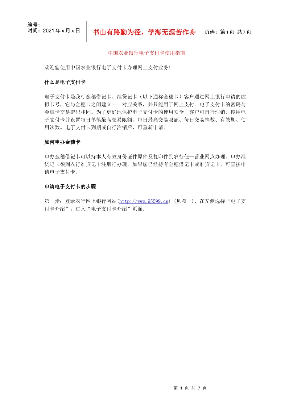 中国某银行电子支付卡使用指南_第1页