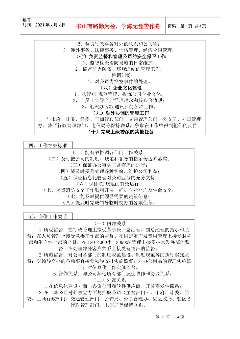 医药行业-经理办公室-副主任岗位说明书_第2页