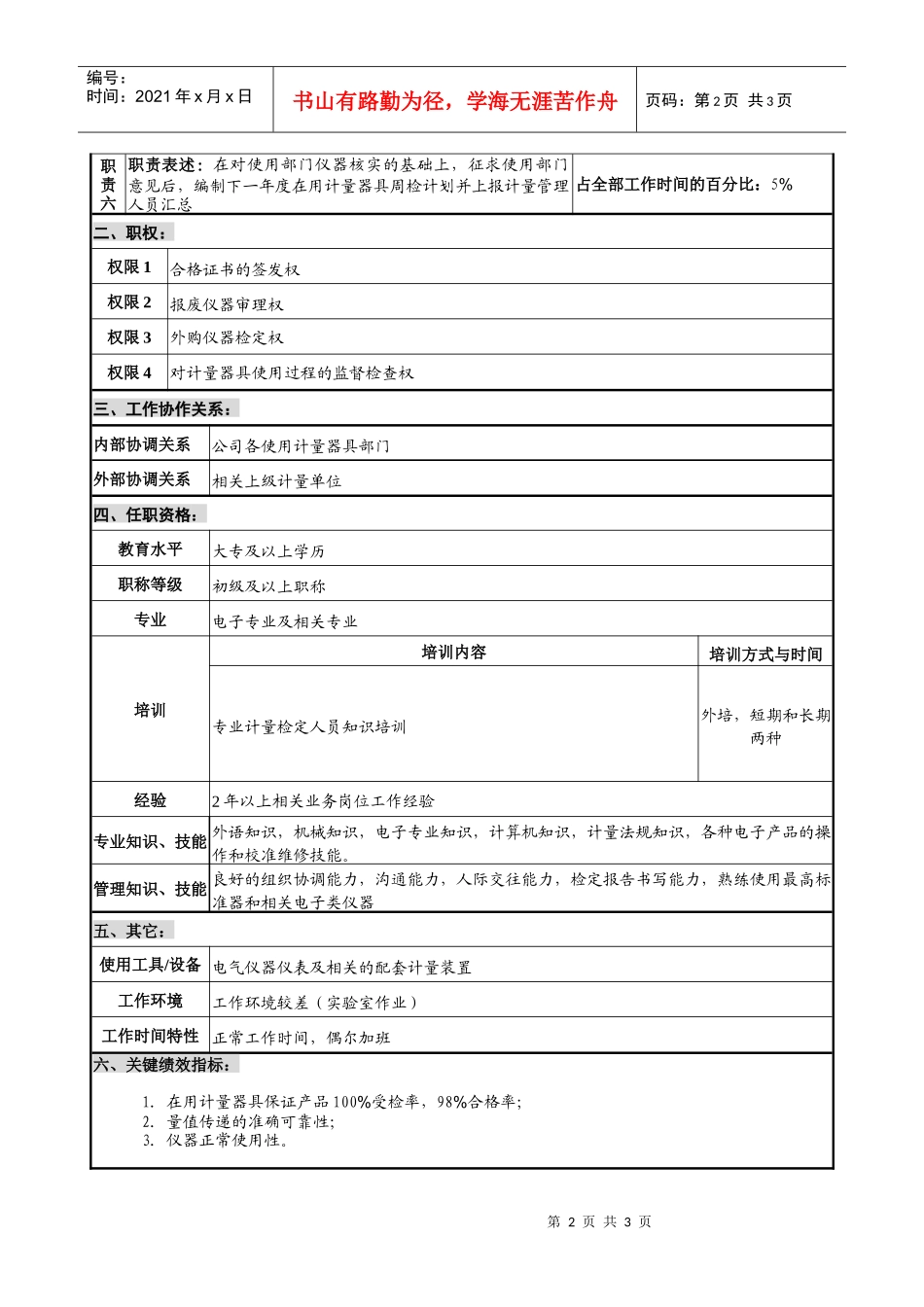 仪器生产企业电子计量检定员职位说明书_第2页
