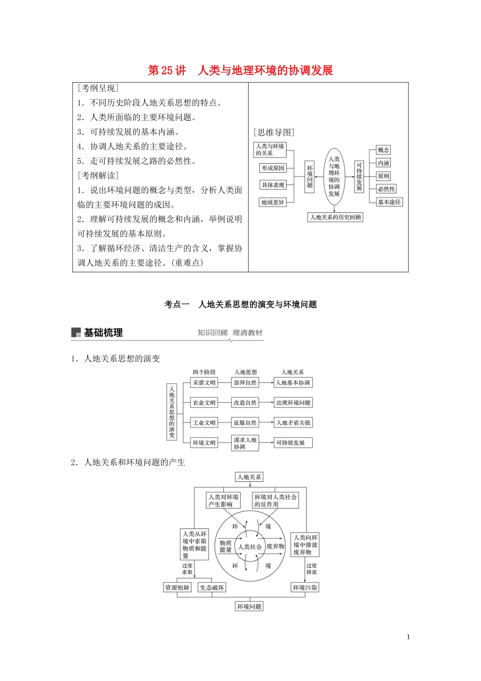 （江苏专用）高考地理大一轮复习 第六章 人类与地理环境的协调发展 第25讲 人类与地理环境的协调发展教案（含解析）新人教版必修2-新人教版高三必修2地理教案_第1页
