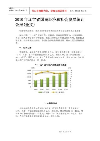 XXXX年辽宁省国民经济和社会发展统计公报