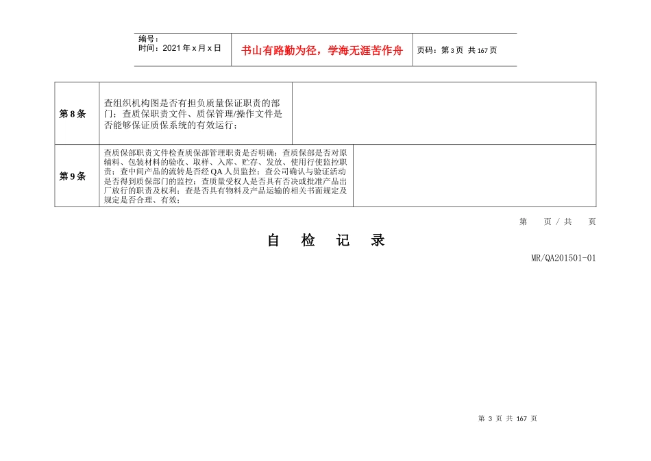 XXXX版GMP自检记录(含中药制剂)_第3页