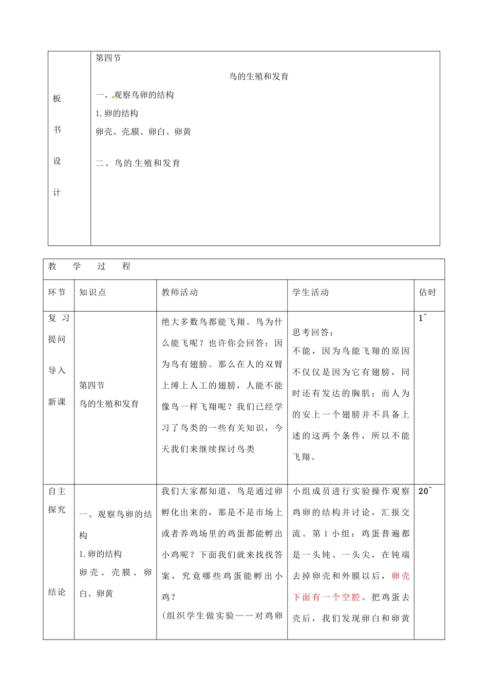 山东省临沭县第三初级中学八年级生物下册《鸟的生殖发育》教案 新人教版_第2页