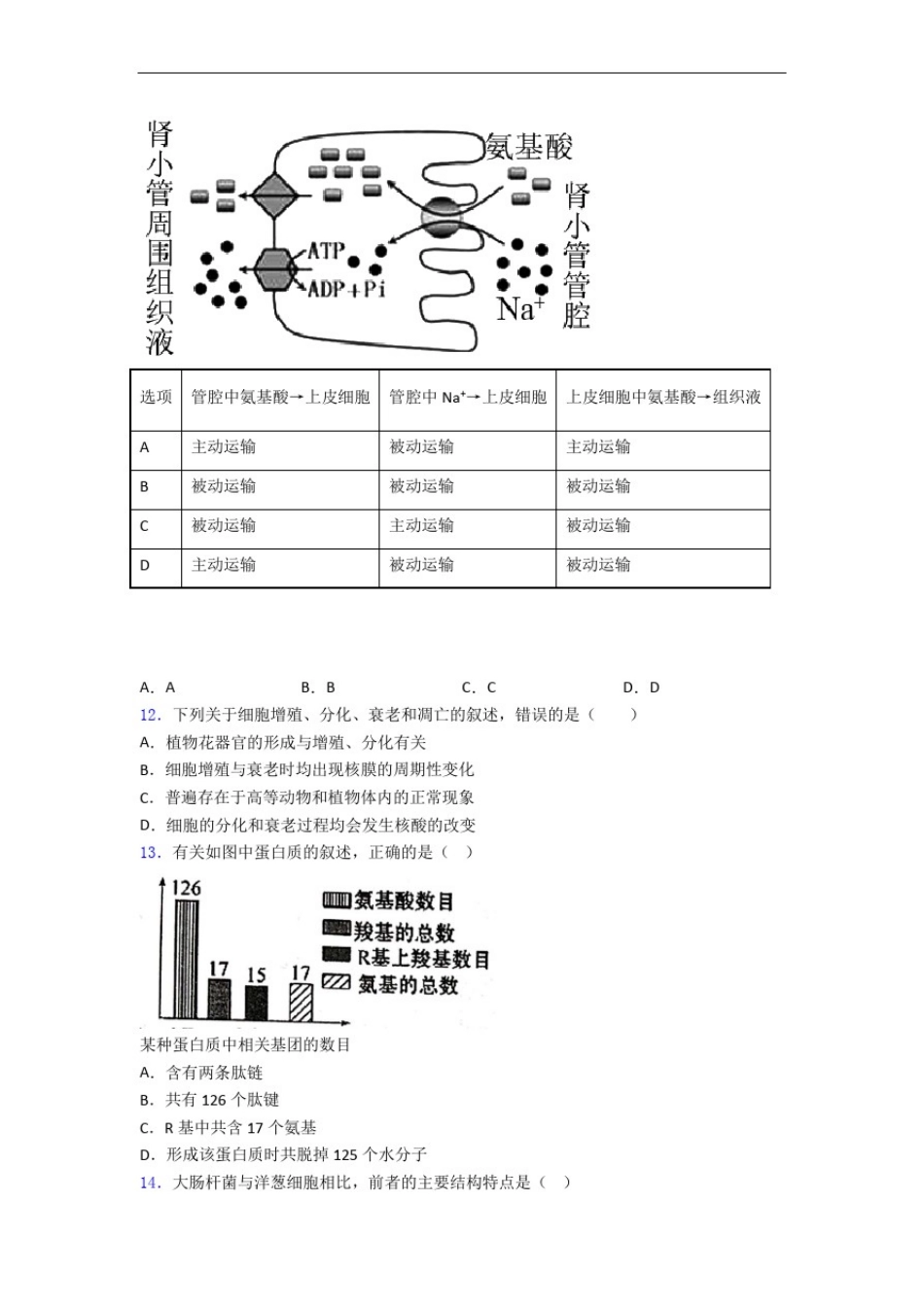 北京市顺义牛栏山第一中学必修一生物期末选择题专项测试题专项_第3页