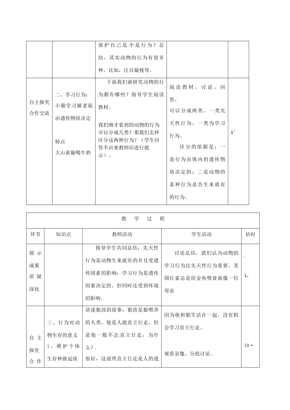 山东省临沭县第三初级中学八年级生物上册《先天性行为和学习行为》教案 人教新课标版_第3页