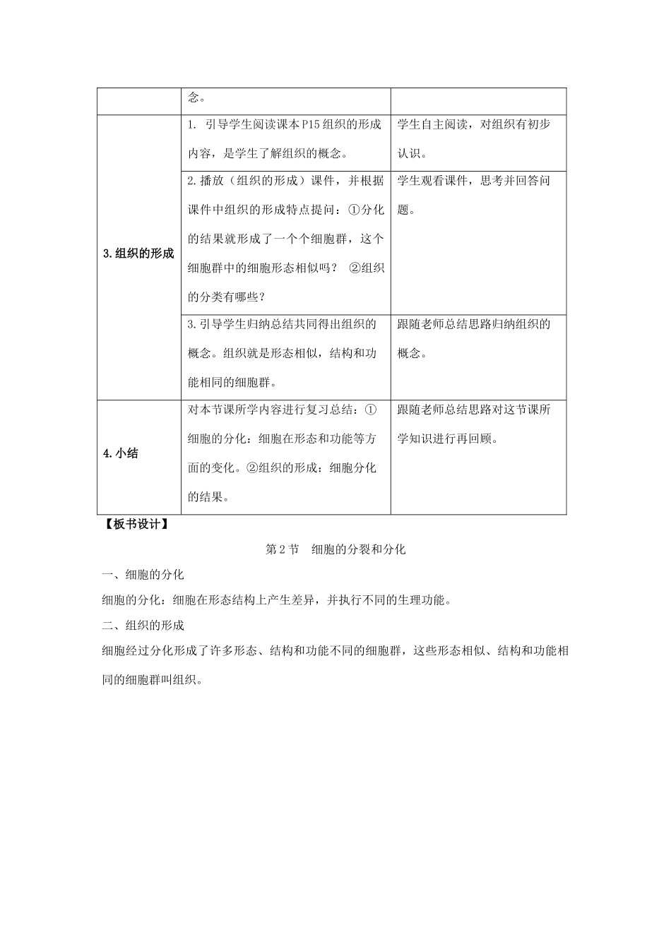 七年级生物下册 第8章 第2节《细胞的分裂和分化（第2课时）》教案 （新版）苏科版_第2页