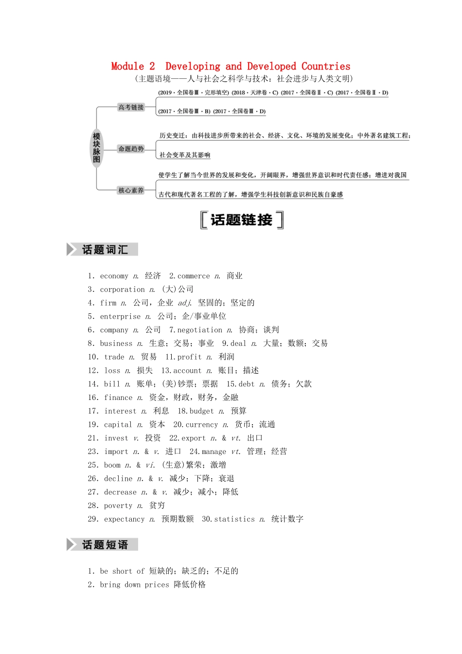 高考英语一轮总复习 Module 2 Developing and Developed Countries（教师用书）教案 外研版必修3-外研版高三必修3英语教案_第1页