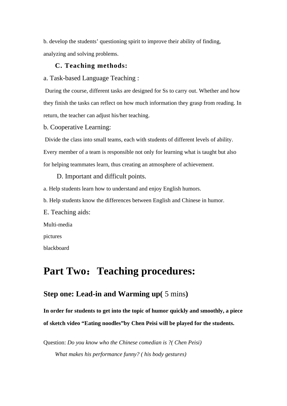 高一英语 Unit3《A Taste of English Humour》说课稿2 新人教版_第2页