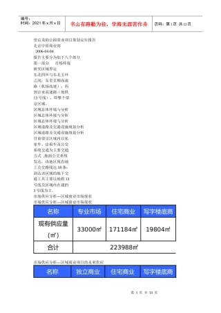 【房地产精品文档】北京市望京龙韵公园商业项目策划报告