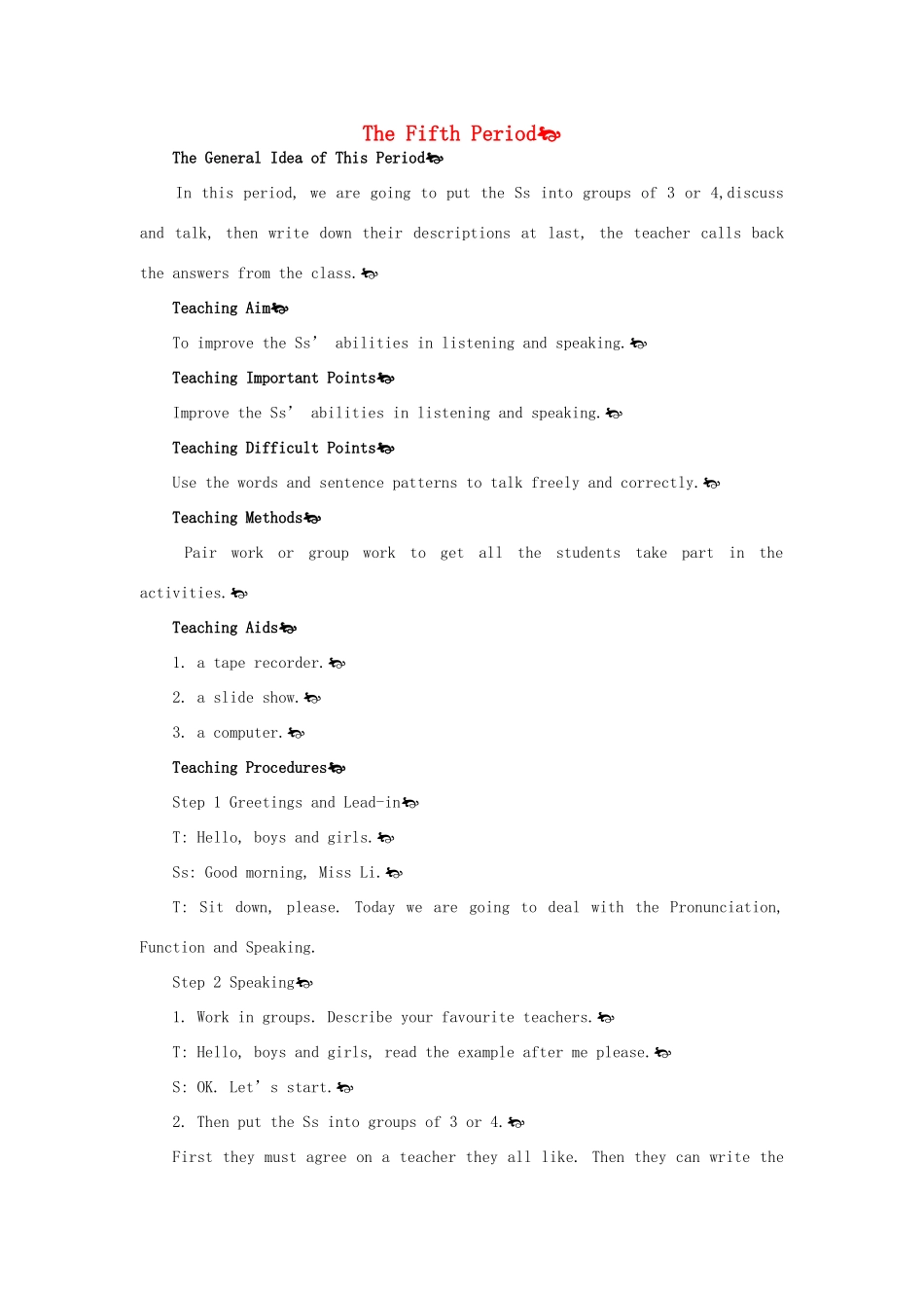 高中英语 Module 2 5th period教案 外研版必修1_第1页