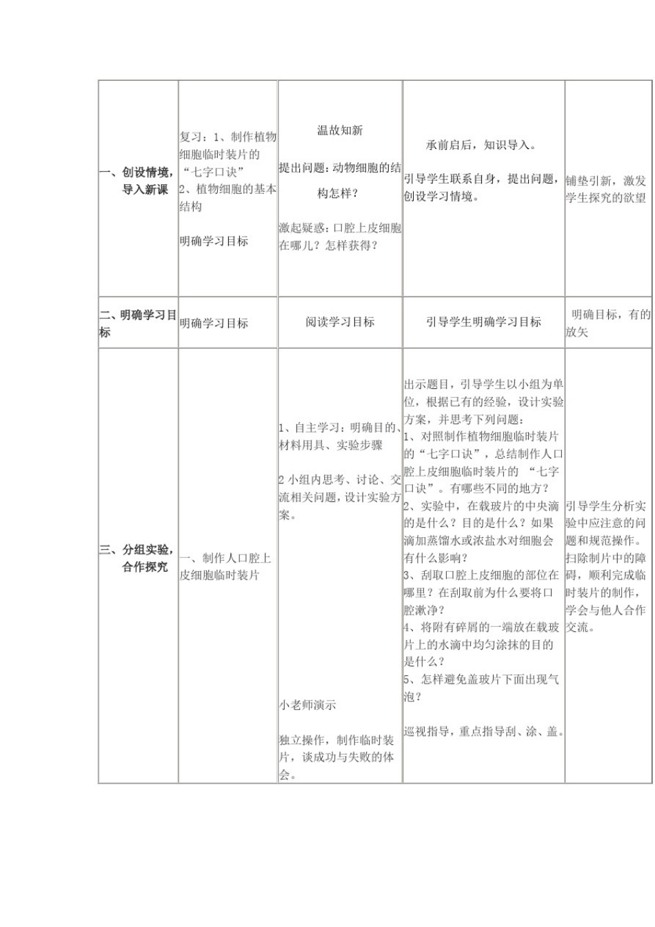 初中生物_观察动物细胞教学设计学情分析教材分析课后反思_第2页