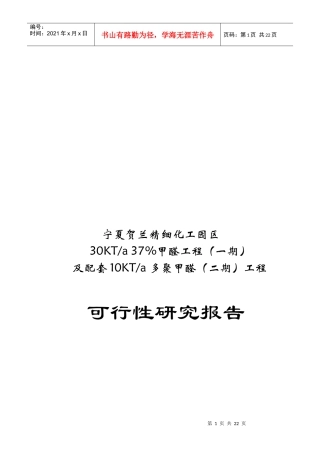 化工甲醛可行性分析报告