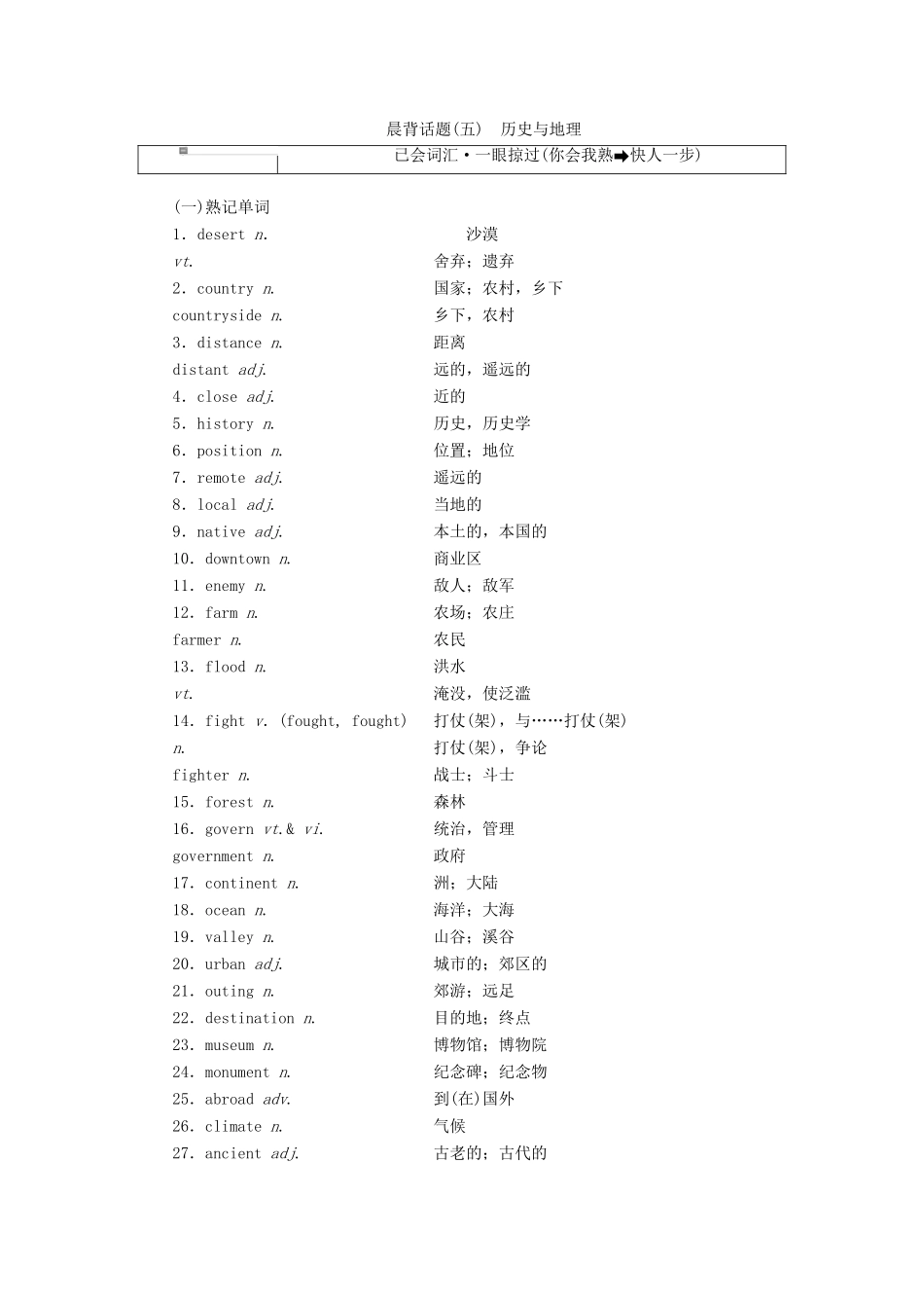 高考英语一轮复习 精选晨背热点话题（五）历史与地理讲义-人教版高三全册英语教案_第1页