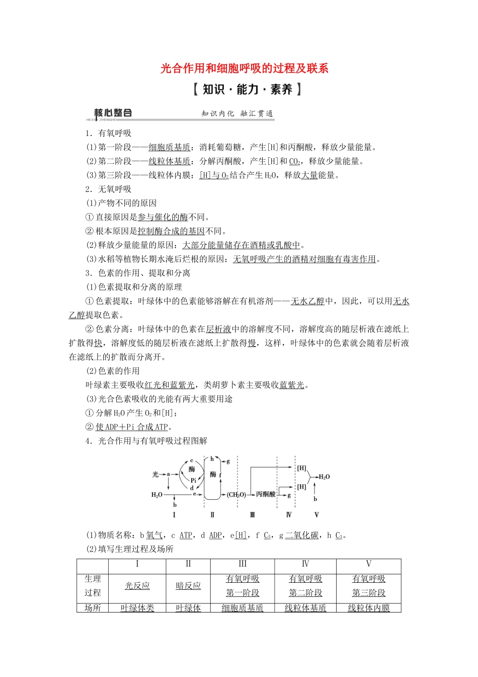（通用版）高考生物二轮复习 第1部分 专题3 光合作用和细胞呼吸 考点1 光合作用和细胞呼吸的过程及联系教案-人教版高三全册生物教案_第1页