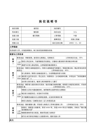 x国际大酒店餐饮部岗位说明书-迎宾员(doc)