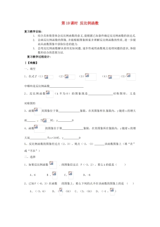 山东省日照市东港实验学校九年级数学总复习 第10课时 反比例函数教案 新人教版