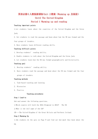 高中英语 Unit2 The United KingdomPeriod 1 Warming u p and reading（Warming up 及阅读）教案 新人教版必修5