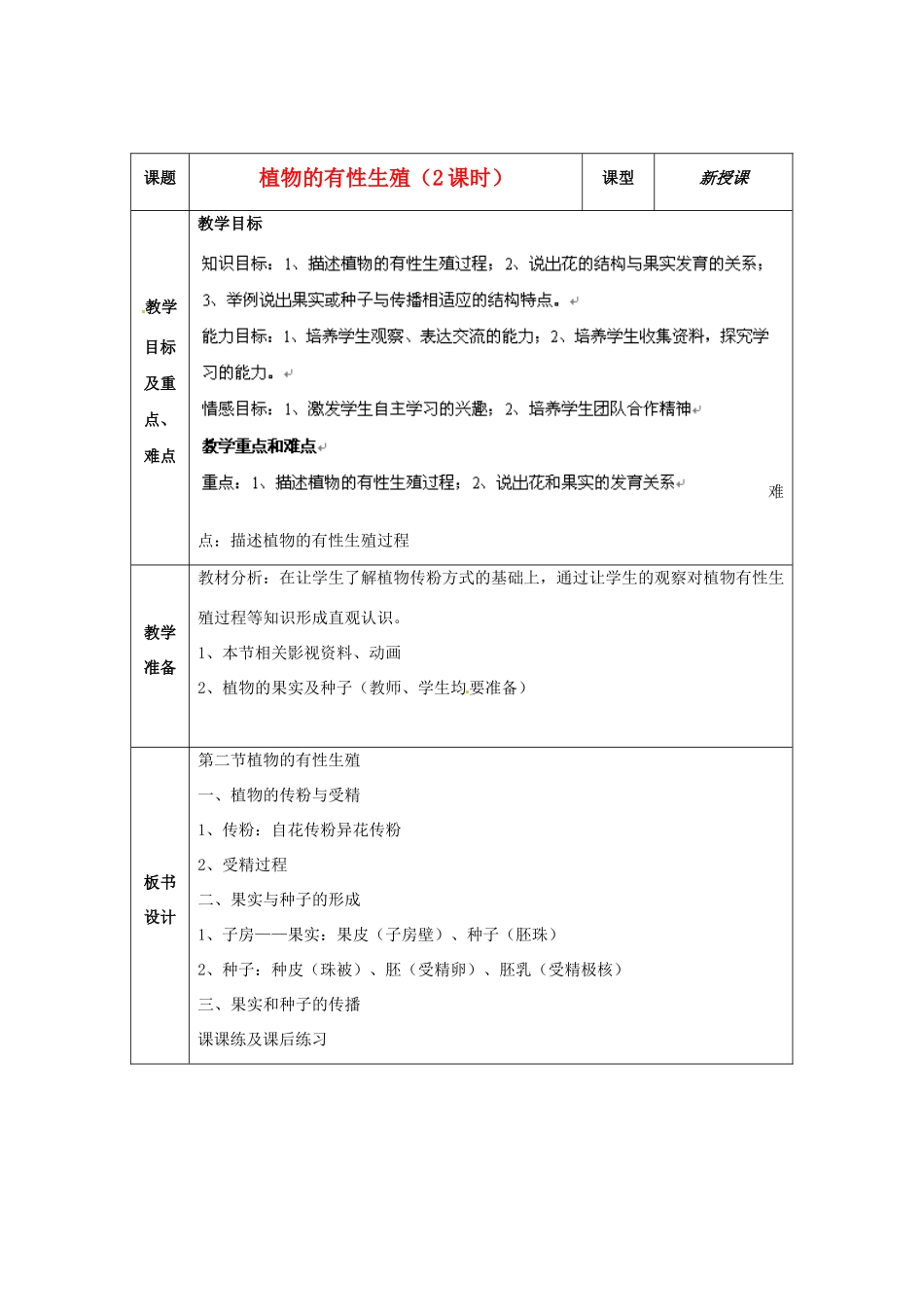 辽宁省开原五中八年级生物《植物的有性生殖》教案 新人教版_第1页