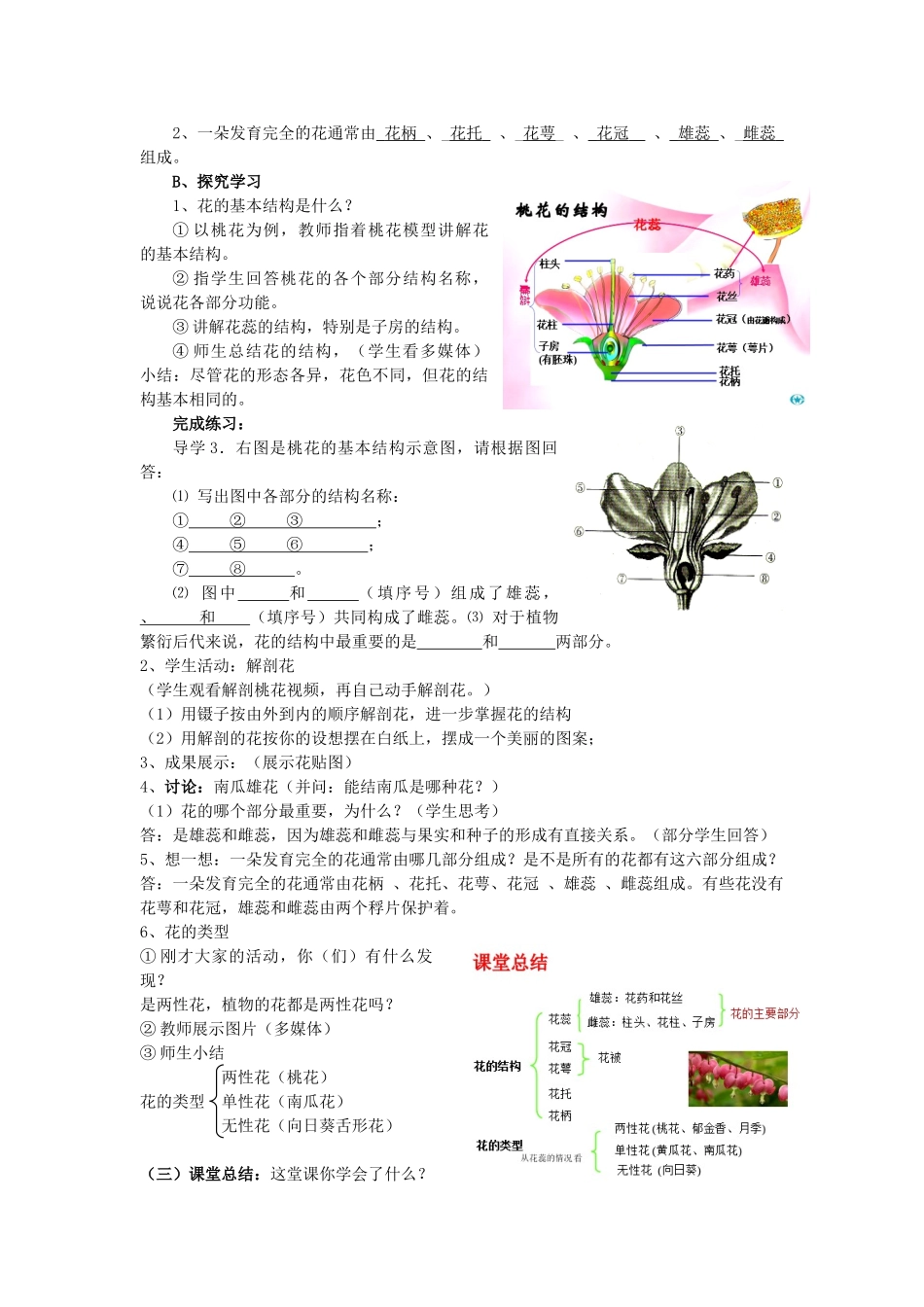 七年级生物上册 第6章 第3节 第1课时 花的结构教案 北师大版_第2页
