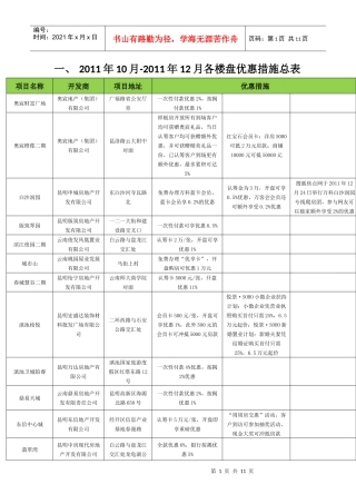 XXXX年10月-12月各楼盘优惠措施