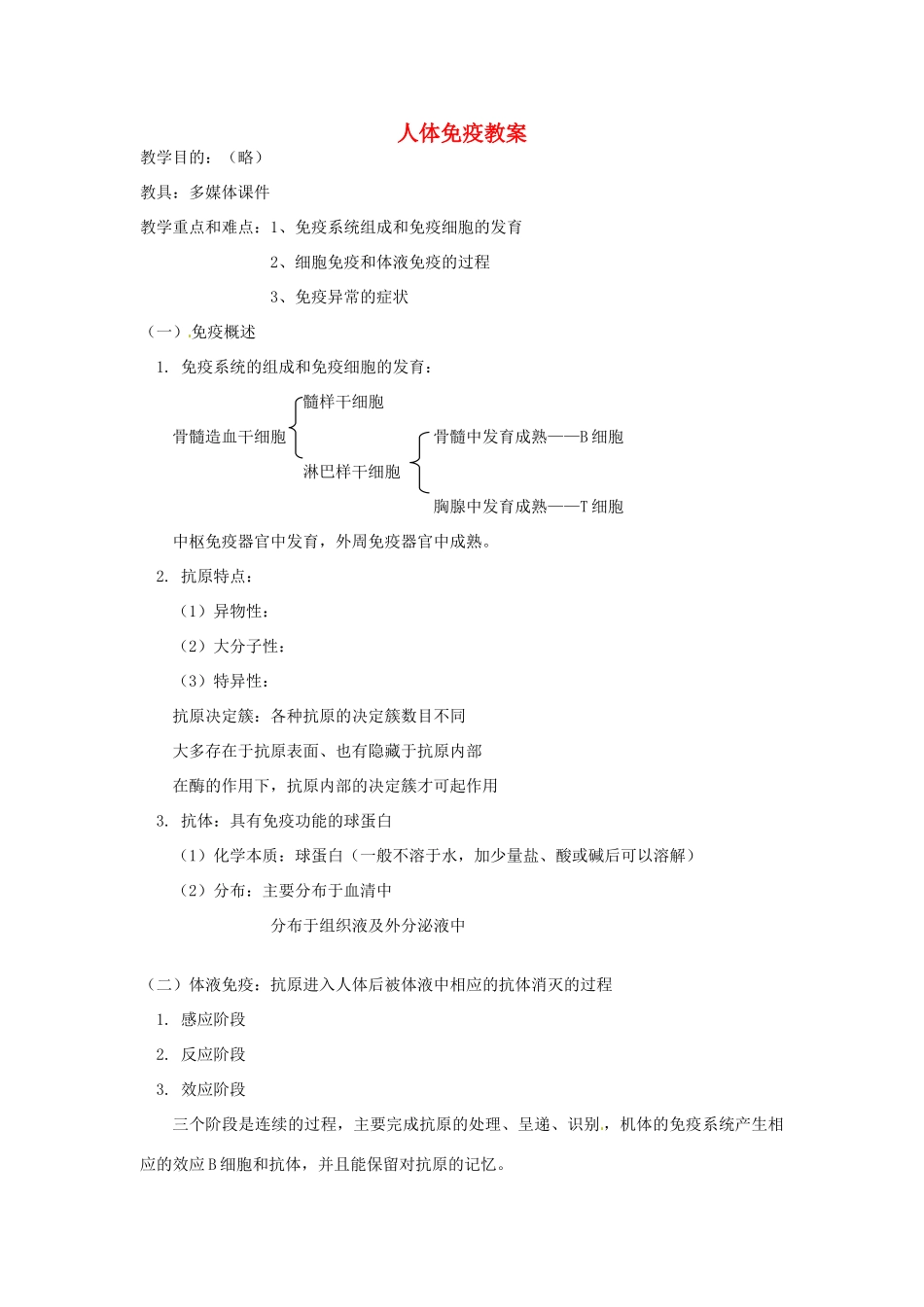 七年级生物下册 人体免疫教案 北师大版_第1页