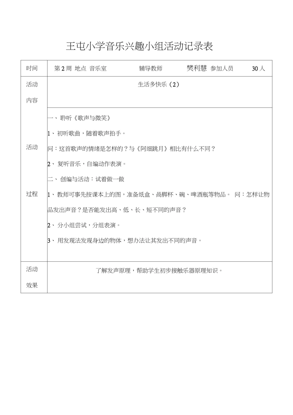 小学音乐兴趣小组活动记录表_第2页