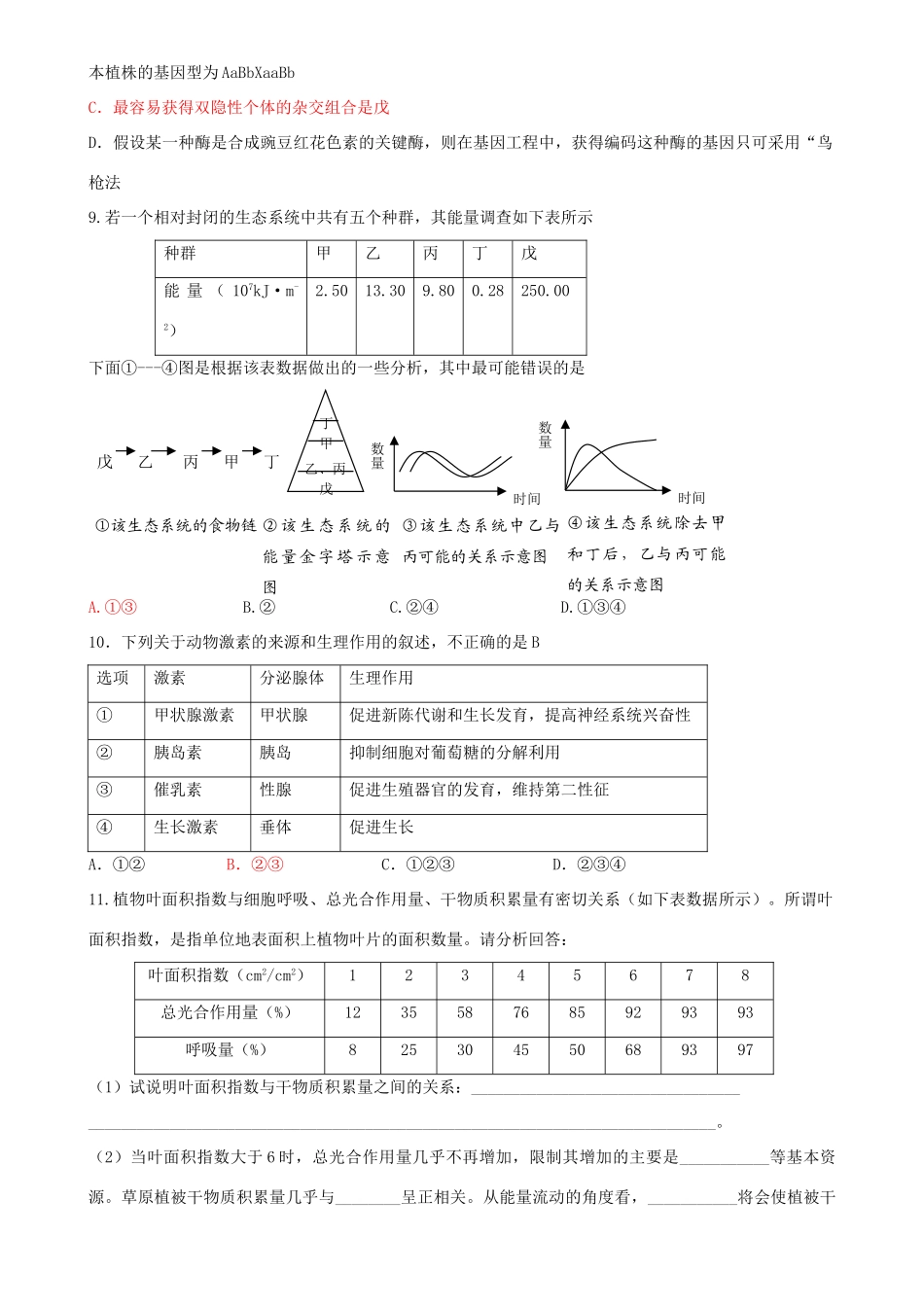 高三生物图表题之表格题_第3页