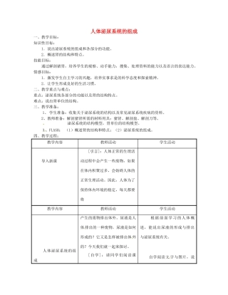七年级生物下册《11.1 人体泌尿系统的组成》教案1 苏教版
