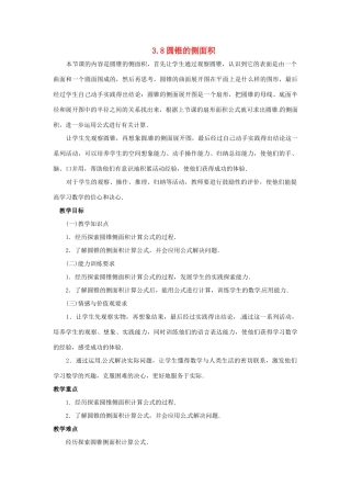 九年级数学下册 3.8圆锥的侧面积教案 北师大版