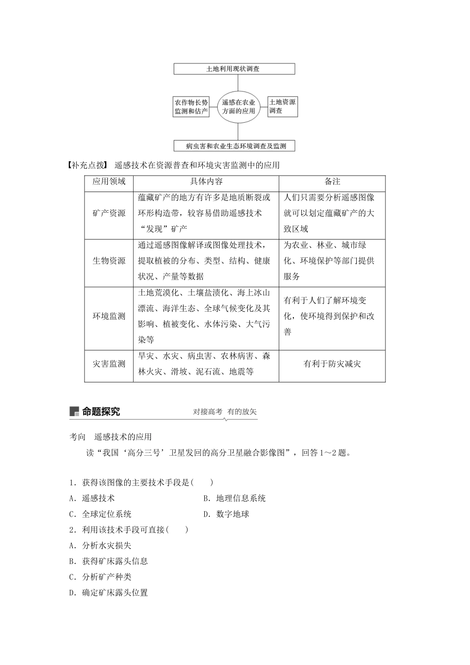 高考地理新导学大一轮复习 第三册 第一单元 区域地理环境与人类活动 第29讲 地理信息技术在区域地理环境研究中的应用讲义（含解析）鲁教版-鲁教版高三第三册地理教案_第2页