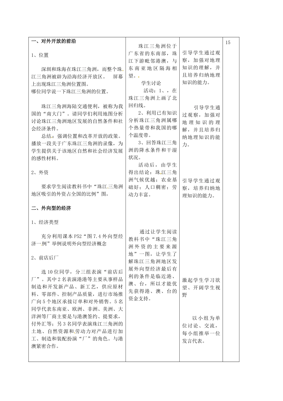 山东省临沭县第三初级中学八年级地理下册《7.1 面向海洋的开放地区-珠江三角洲》教案 新人教版_第3页
