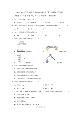 2017-2018学年福建省泉州市九年级(上)质检化学试卷
